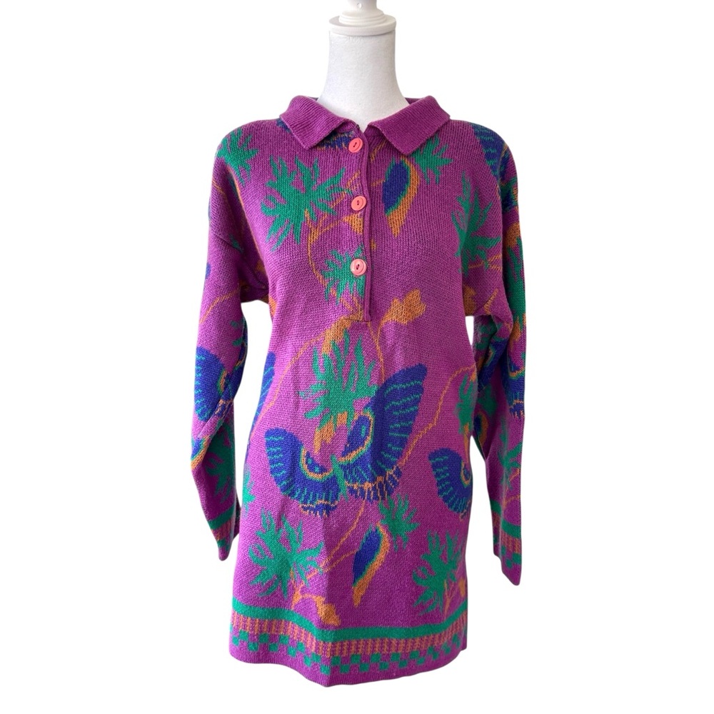 Vintage 80s Butterfly Sweater Purple Intarsia Dopamine Statement Knit Vibrant